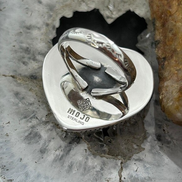 Sterling Southwestern Style White Buffalo Heart Shape Ring Size 7 For Women - Picture 7 of 10